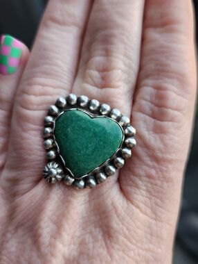 Handmade Sterling Silver 925 Royston Turquoise Heart Star Shot Ring Sz 7.25